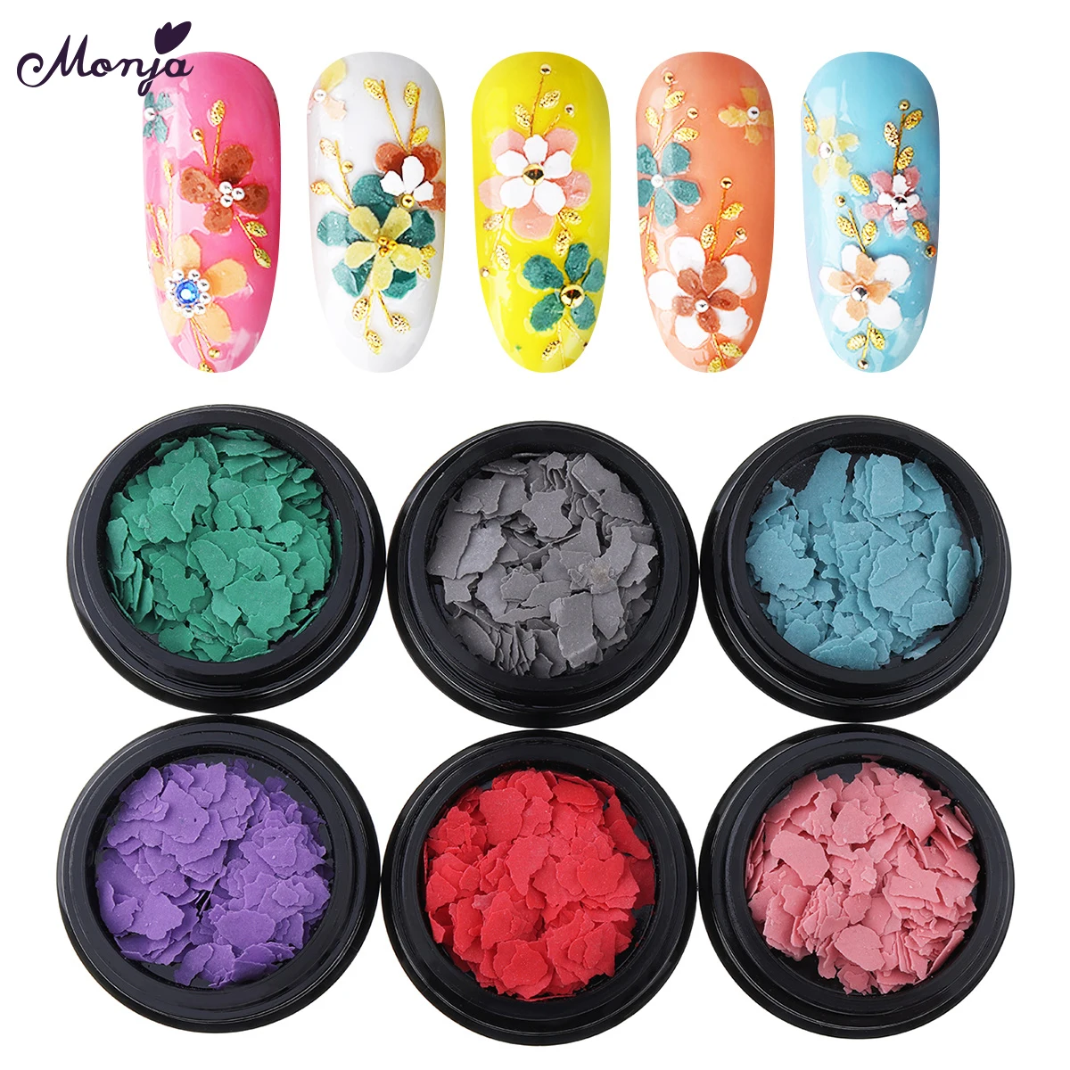 Monja 6 Box/set ногтей нерегулярные слюды хлопья минеральные Красочные блестками 3D DIY