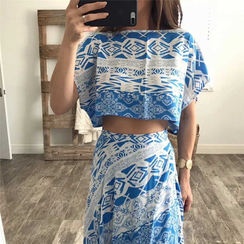 Summer Sexy Bohemia Style Women T-shirts O-Neck Short Batwing Sleeve Tees Geometric Print Tee Vocation Casual Nightclub Top |