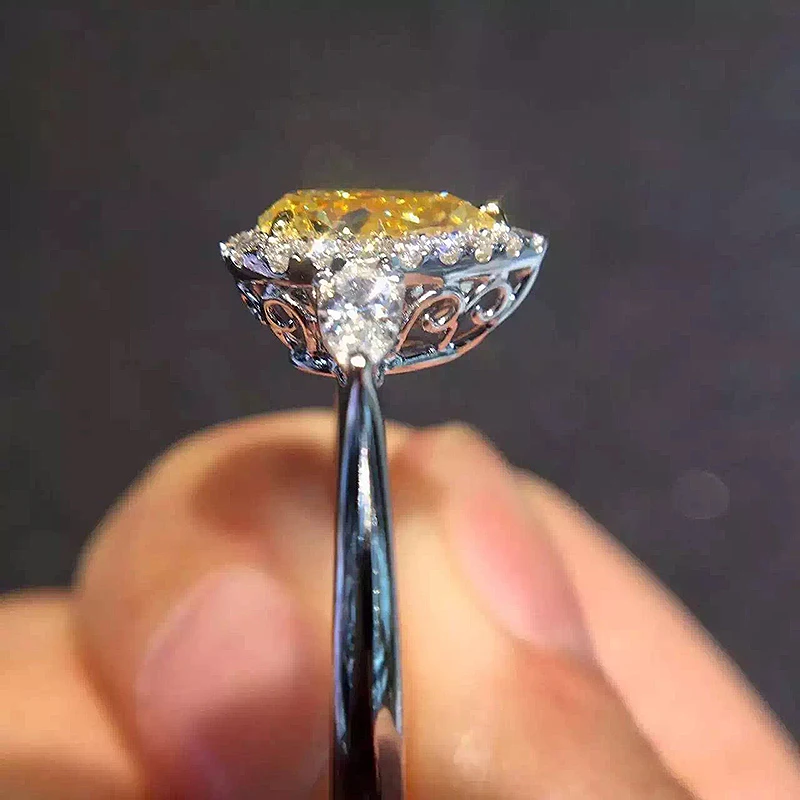 Solid 18K White Gold 2ctw Centre 1ct Moissanite Pear Ring Yellow Engagement Fine Jewelry For Women | Украшения и аксессуары