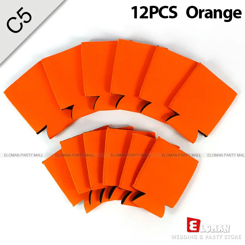 C5-Orange-12PCS 12 шт., рукав-охладитель для пива, ELOMAN, украшение для свадебной вечеринки, однотонный цвет, на заказ, дешевая бутылка, удобная пивная банка, держатель, подарок - Цвет: C5-Orange-12PCS