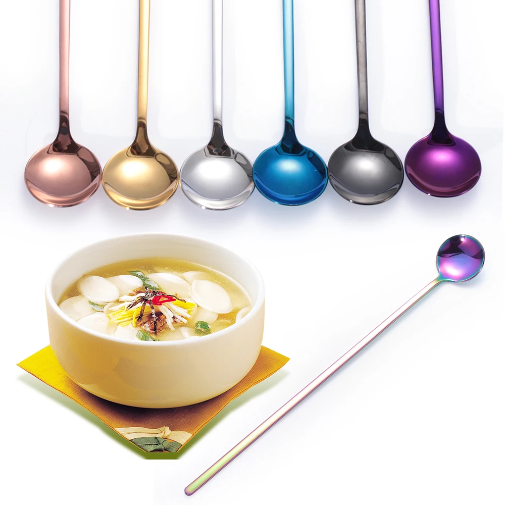 1 шт. радужные кофейные чайные ложки с длинной ручкой, десертные ложки для мороженого, экологичные кухонные принадлежности из нержавеющей стали