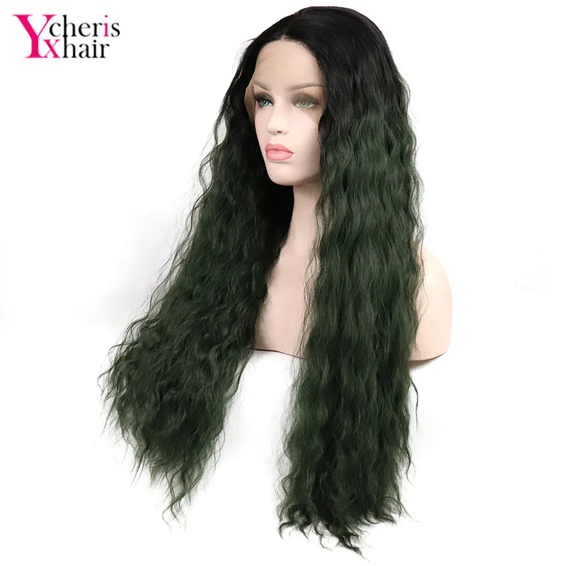 YXCHERISHAIR синтетические волосы на кружеве Искусственные парики темно зеленые для