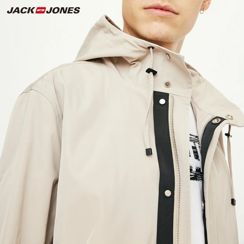 JackJones Men's Basic Hooded Long Trench Coat Business Casual Windbreaker Menswear 218321522 | Мужская одежда