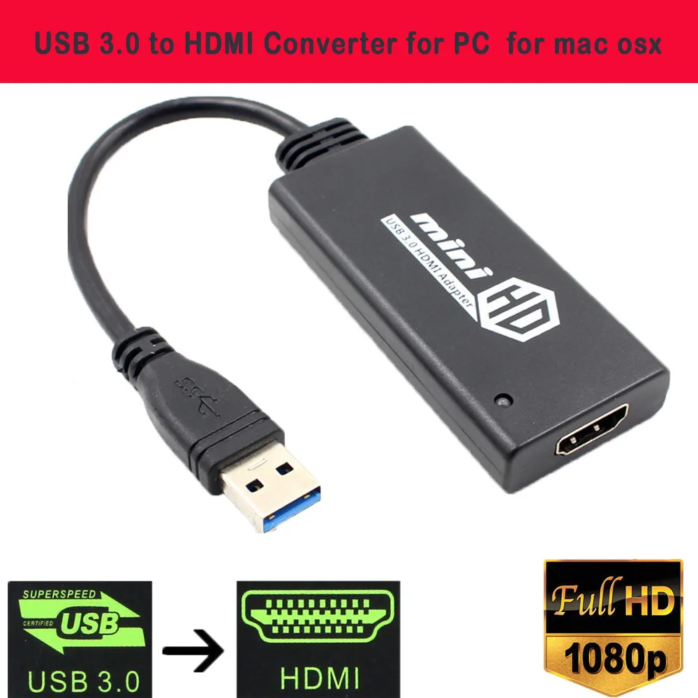 USB 3 0 к HDMI HD 1080P видео кабель адаптер конвертер для ПК ноутбук новый черный мини USB3.0