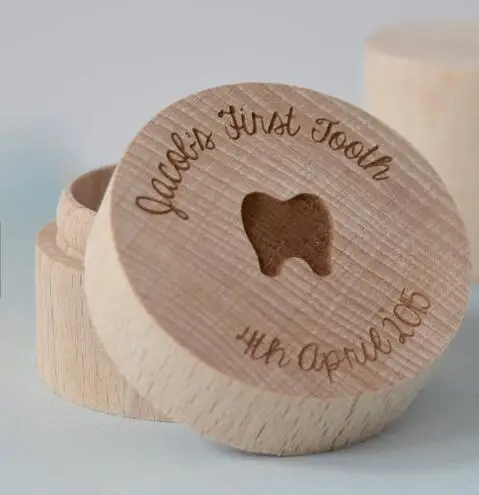 Деревянная коробка для хранения зубов с гравировкой имени на заказ держатель