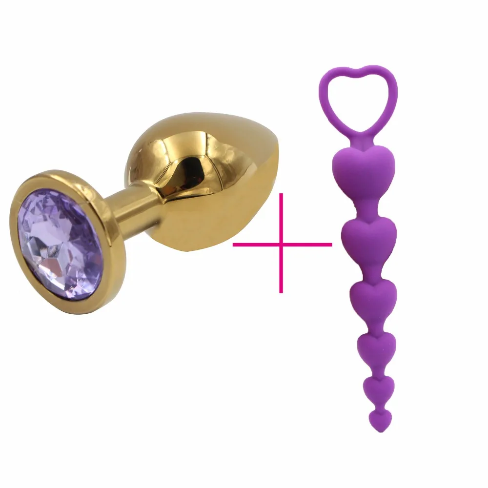 YEMA 2PCS/Set Purple Heart Anal Beads&ampSilicone and Gold Stainless Steel with Crystal Butt Plug Sex Toys for Men Gay Shop |