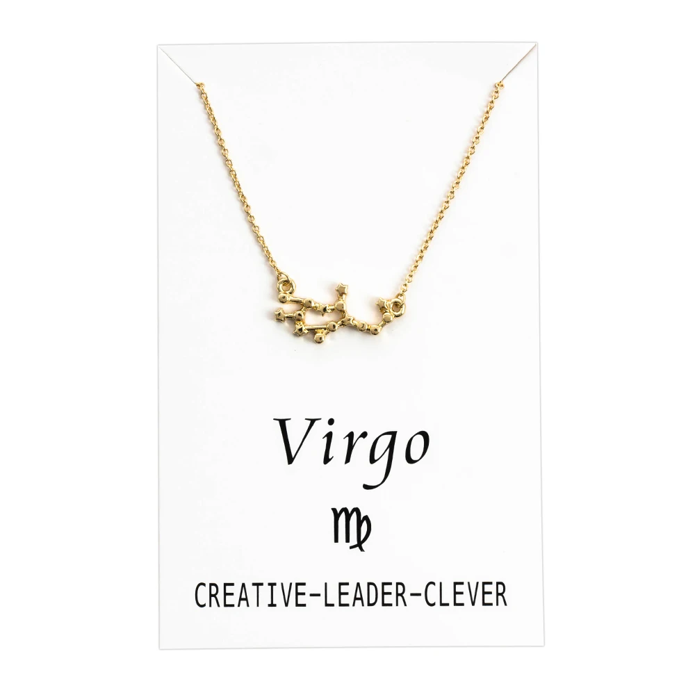 virgo Ожерелье с длинной цепочкой из золота и серебра с двенадцатью созвездиями, колье из Водолей, рыбы, Телец, Лев, дева, весы, Скорпион, Стрелец, Козерог - Окраска металла: virgo