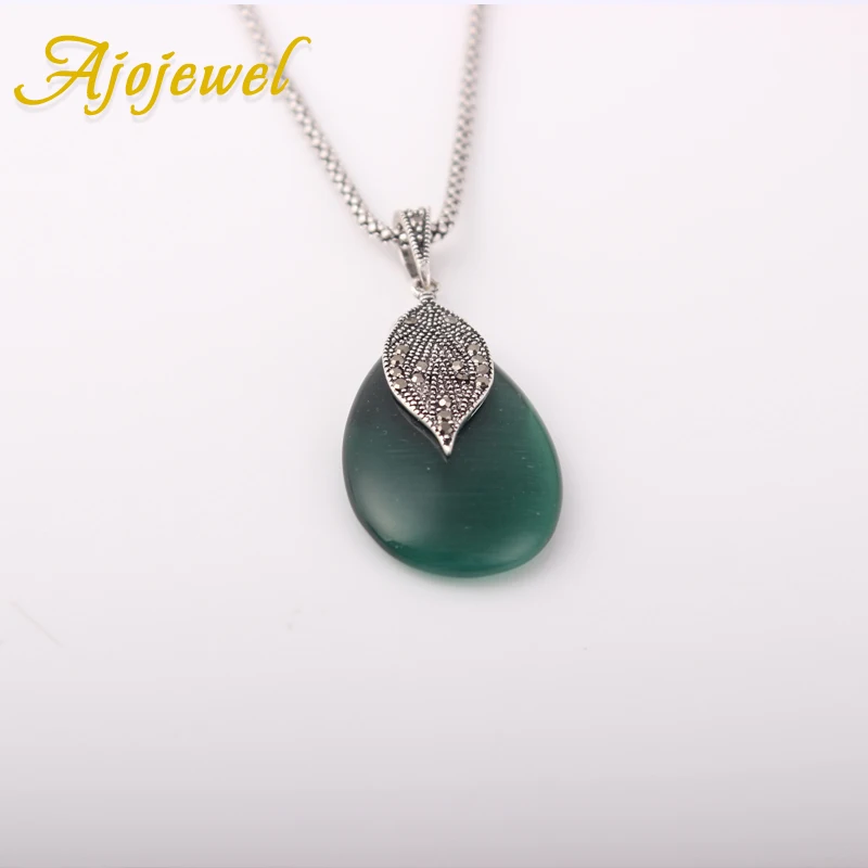 Ajojewel красивый зеленый Опаловый камень ожерелье для женщин черный стразы лист