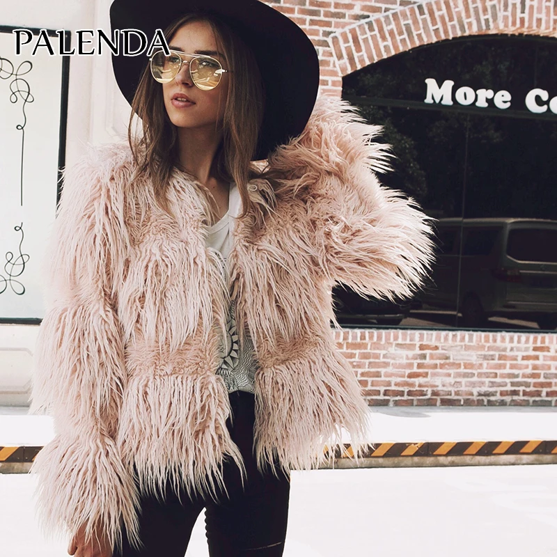 Зимнее женское пальто с искусственным мехом теплое меховое пушистым павлином |