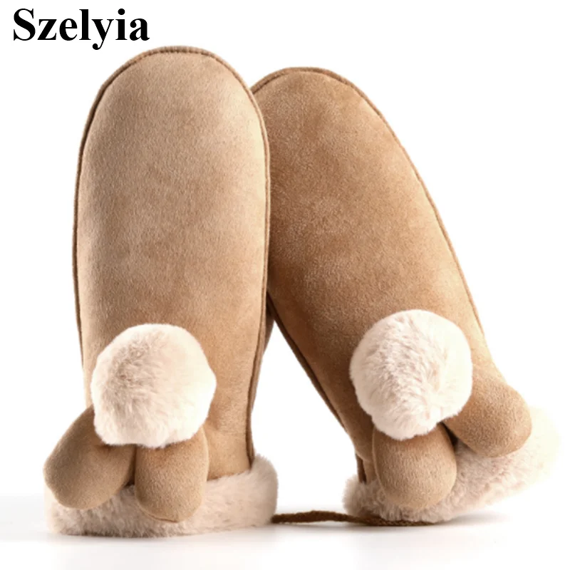 Детские зимние теплые лыжные перчатки для девочек флисовые спортивные варежки