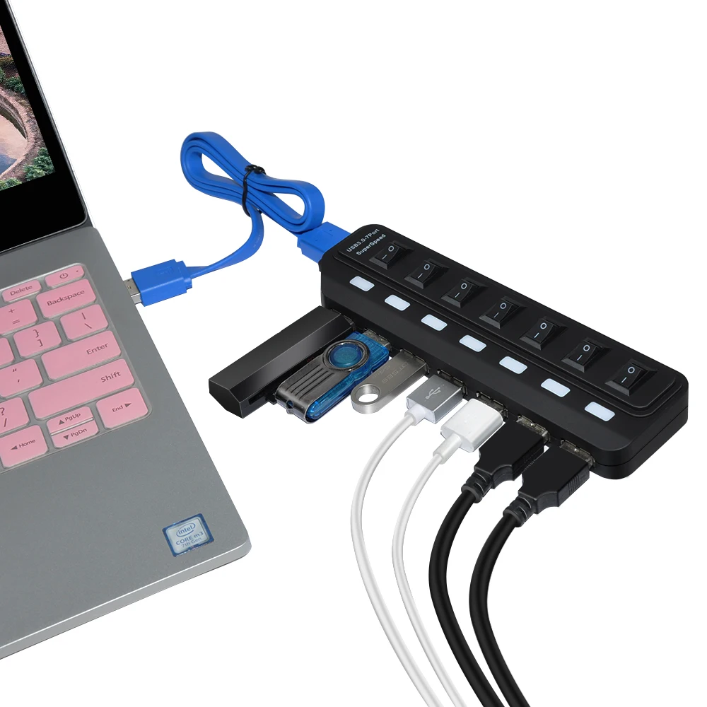 

USB-разветвитель, высокоскоростной, 5 Гбит/с, 7 портов, USB usb-хаб, USB-разветвитель с переключателем включения/выключения, платформа для периферий...