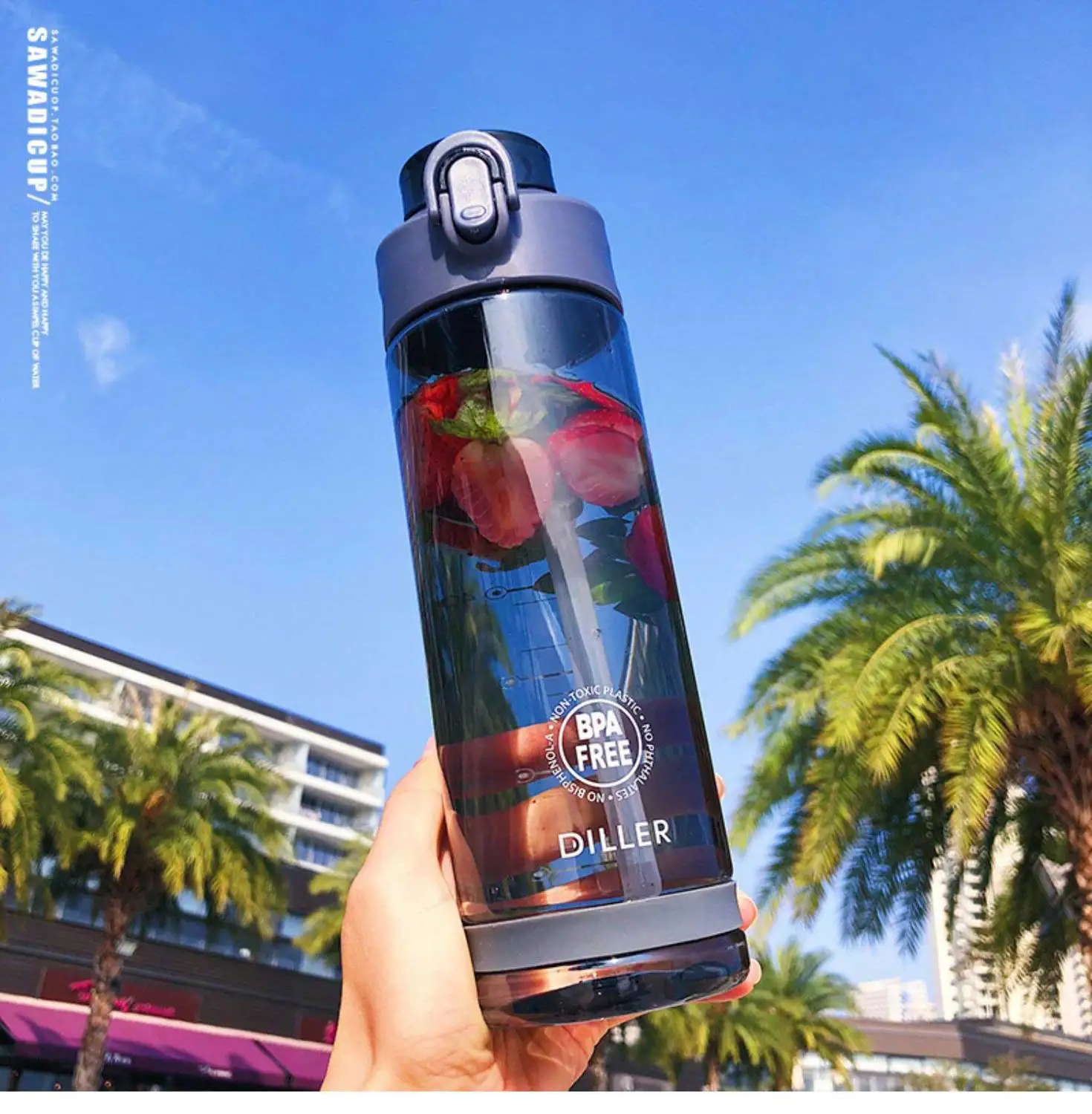 black 750ml Новая тритановая бутылка для воды с соломинкой 550 мл/750 мл, пластиковая бутылка для спорта, фитнеса, тренажерного зала, без бисфенола, для детей, портативные бутылки для напитков - Цвет: black 750ml