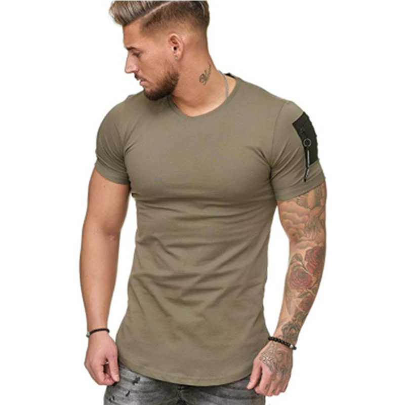 AUDOC men's solid color casual sports short sleeve t-shirt Shoulder arm pocket stitching large size | Мужская одежда