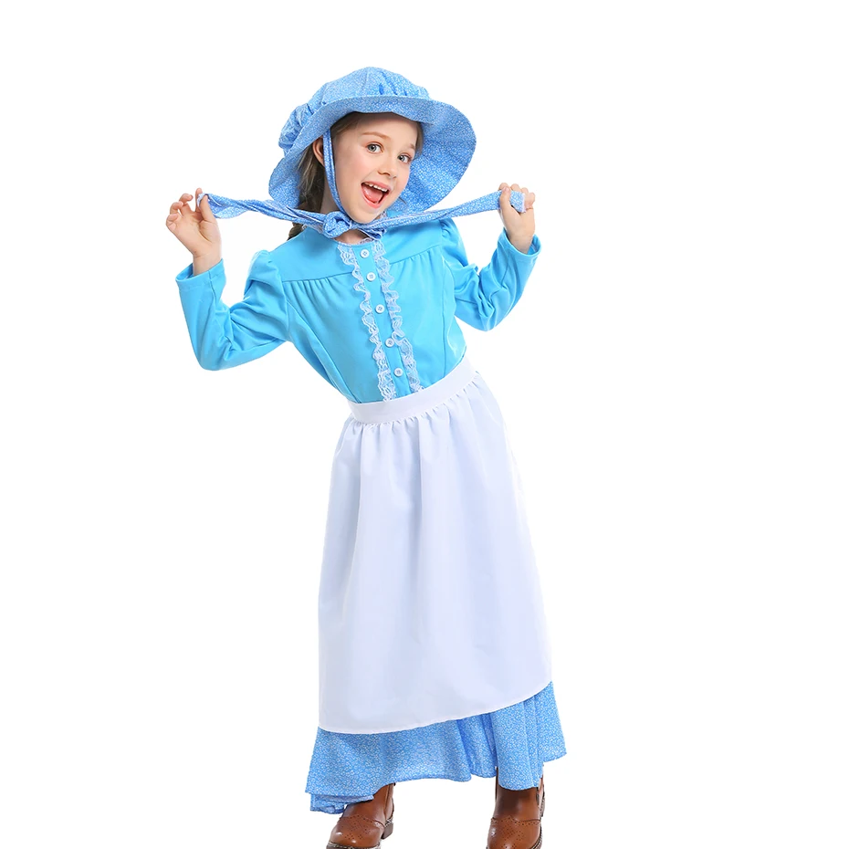 Голубое мягкое детское платье на Хэллоуин британский пионер костюмы для девочек