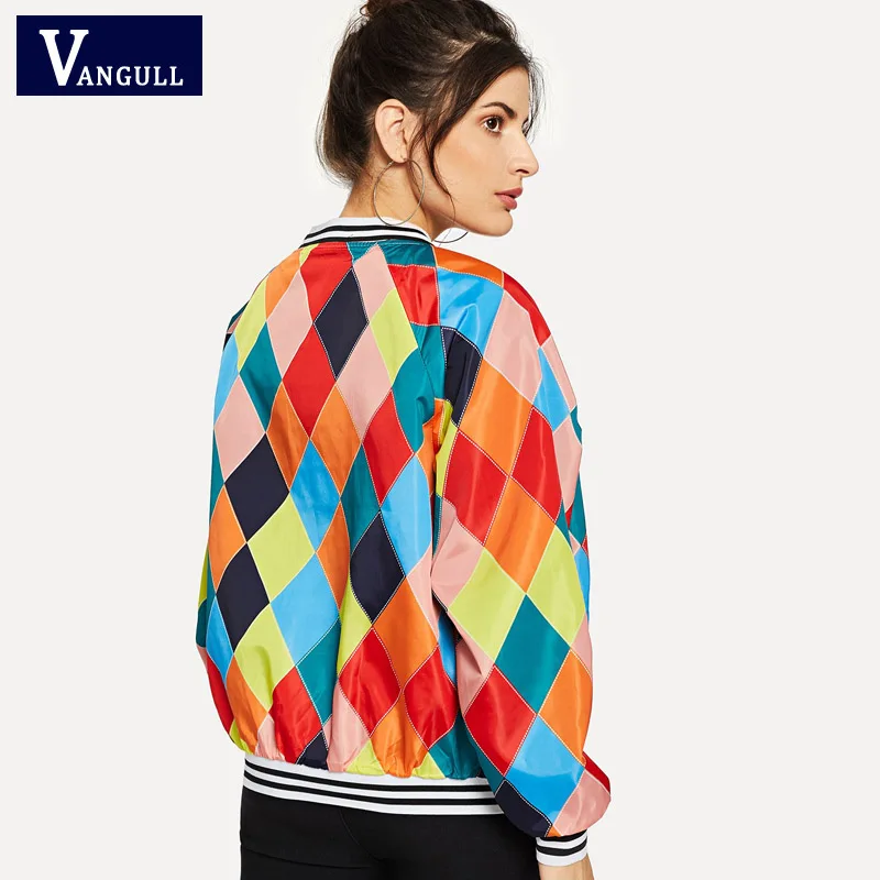 Женская клетчатая куртка Vangull верхняя одежда на молнии с длинными рукавами