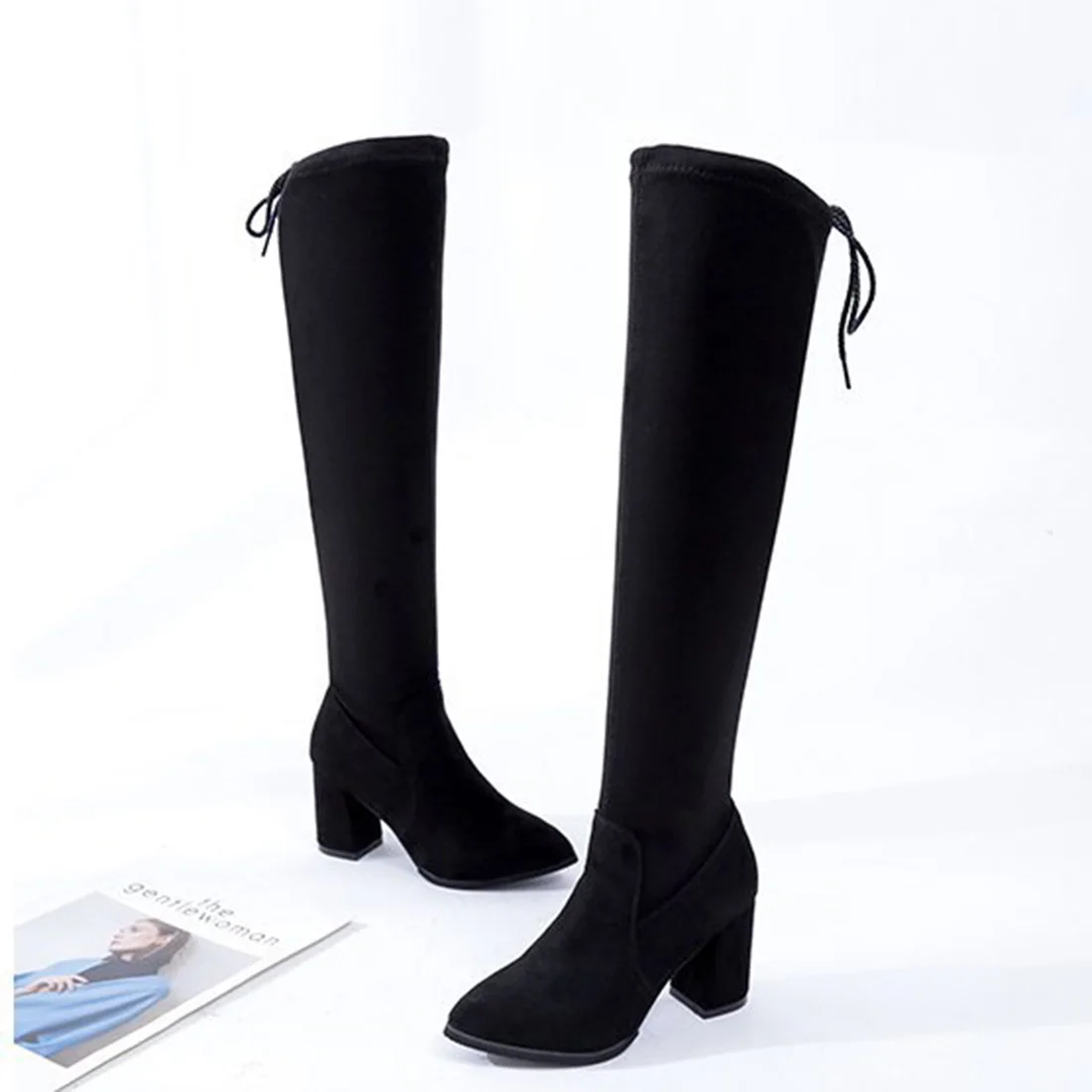 2017 искусственная женские замшевые сапоги выше колена на высоком каблуке зимние