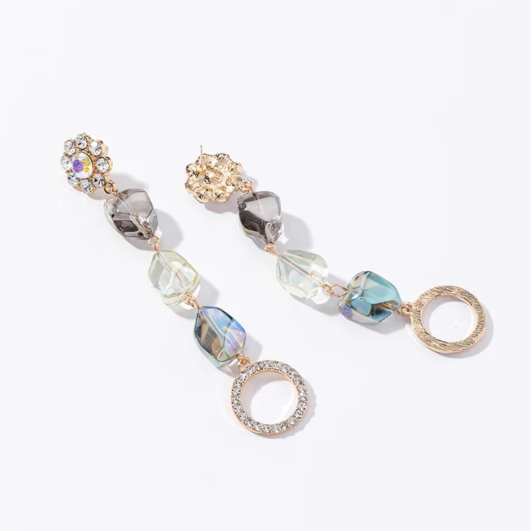 Корейские блестящие Асимметричные Акриловые Длинные серьги с кристаллами