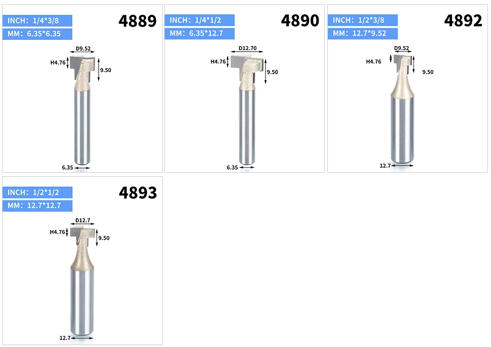 HUHAO 1pc 1/2" 1/4" Shank T-Slot Slotting Router Bits for wood Carbide Endmills Tools le travail du bois Chisel milling Cutter