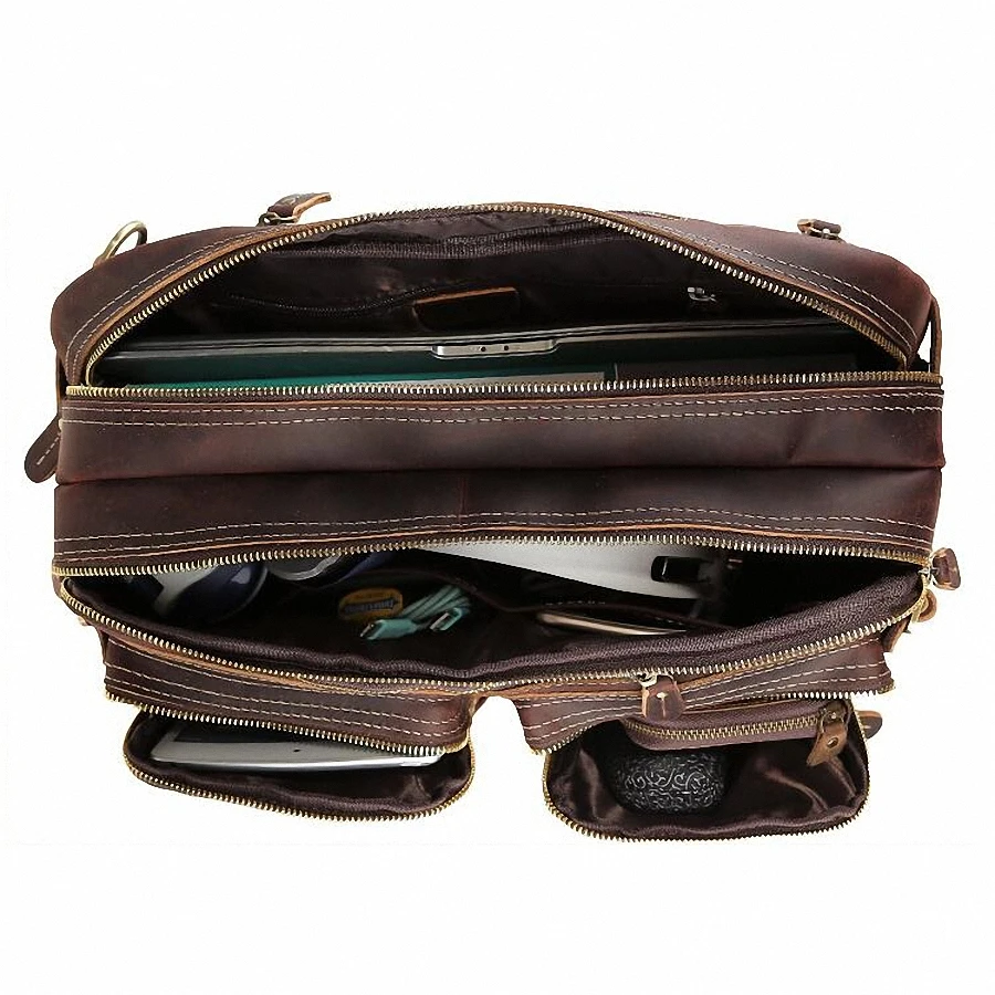 

Men's Briefcase Tote Men Messenger Bag Travel laptop bag Men Document Business Crazy Horse Genuine Leather briefcase LI-2276