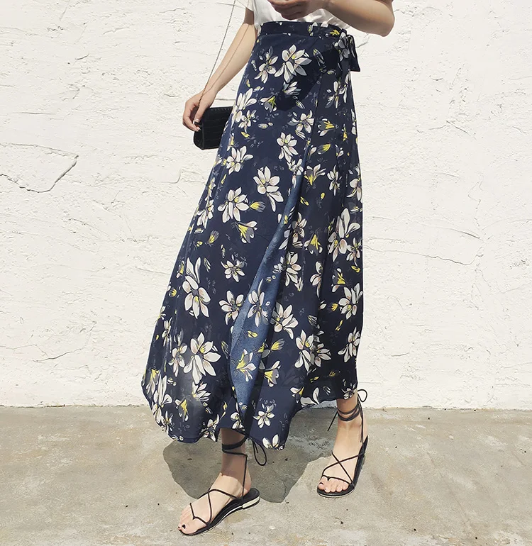 Осенняя Женская юбка летняя мода 2019 винтажная элегантная шифоновая с принтом