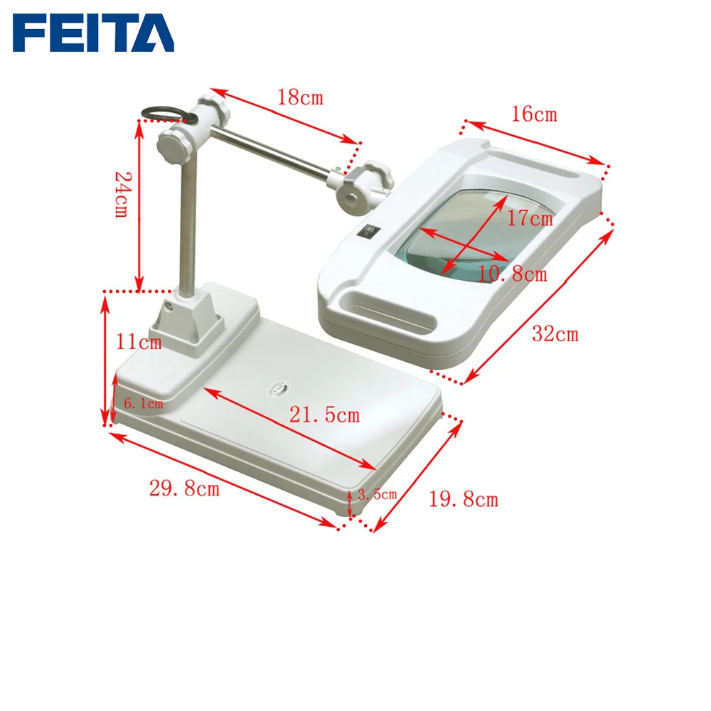 FT-86H 5X/10X Optical Transparent Glass Magnifier with LED Lamp (Latest) Table Type Industrial Magnifying Bai Bo | Инструменты