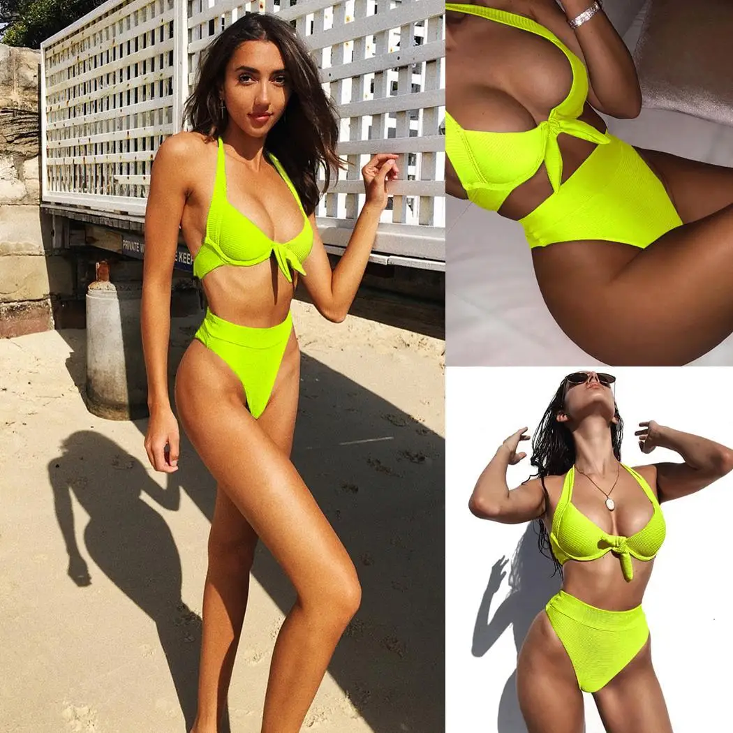 Женский летний Флуоресцентный цвет с высокой талией повседневный пляж бассейн