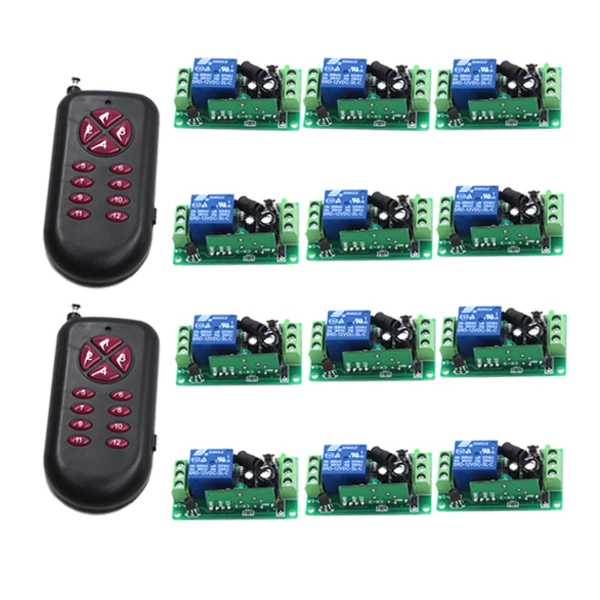 

New 2 Transmitters&12 Receivers Wireless Relay Remote Control Switch RF 315MHz/433MHz 1CH Toggle Momentary Latched Learning Code