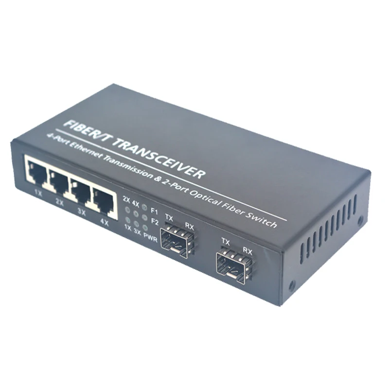 Оптоволоконный медиаконвертер Gigabit Ethernet switch 10/100/1000M 4 RJ45 UTP и 2* SFP оптоволоконный порт