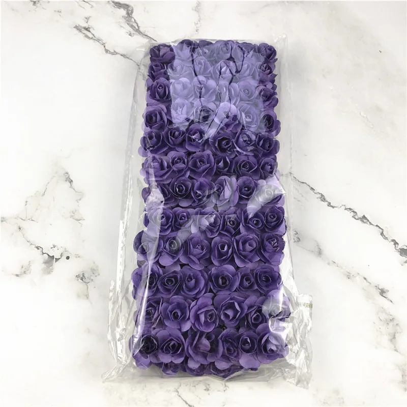 purple 144 шт./пакет 1,5 см мини Бумага искусственный букет роз самодельный венок блокнот ручной работы свадебные украшения искусственные розы Искусственные цветы. j - Цвет: purple