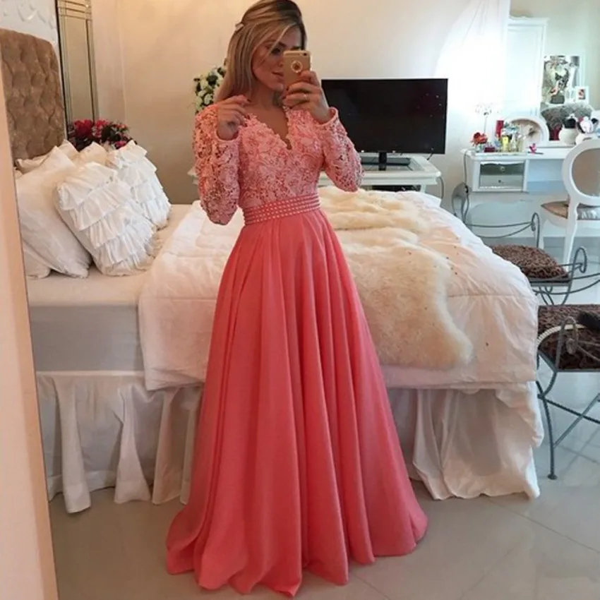 watermelon BEPEITHY великолепное элегантное желтое вечернее платье с длинными рукавами и кружевным верхом, элегантные вечерние платья, недорогие платья для выпускного вечера - Цвет: watermelon