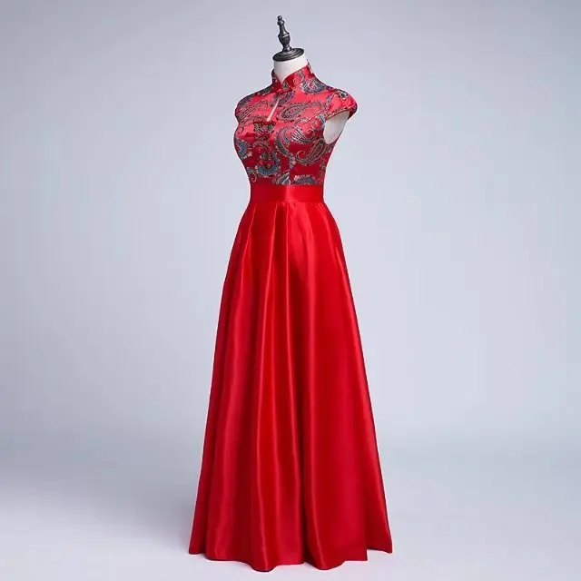 Длинное Красное женское китайское вечернее платье Cheongsam новое китайское традиционное платье Восточное шелковое Qipao вечерние платья халат Chinoise