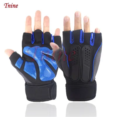 Blue gloves Открытый Бодибилдинг Спорт тренажерный зал перчатки наручные обёрточная бумага вес фитнес мужские перчатки половина пальцев дышащие противоскользящие поддерживающие женские перчатки - Цвет: Blue gloves