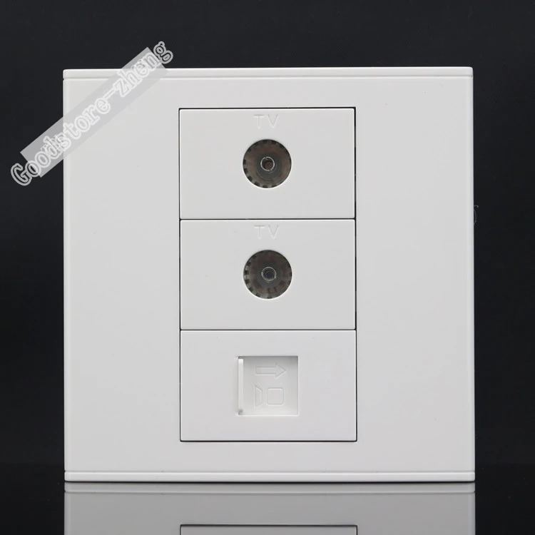 

Wall Socket Plate 3 Ports ONE Network RJ45 Cat5e& Dual TV Jack Panel Faceplate Outlet Adapter 86*86mm Home Adapter