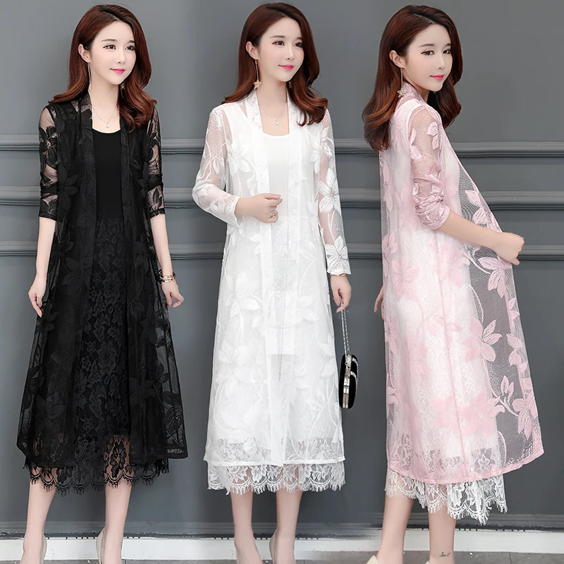Женская кружевная Солнцезащитная одежда Длинная летняя рубашка в Корейском