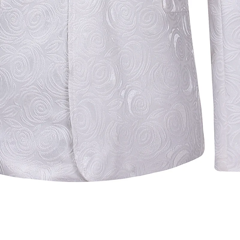 Модный мужской блейзер на две пуговицы жаккардовый костюм с белой розой брикет