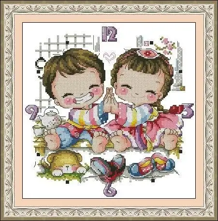 Коллекция Gold Набор для вышивки крестиком часы детей традиционный костюм в