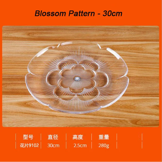Round-Blossom 30cm Высокопрозрачная акриловая тарелка для десерта, фруктовая тарелка для закуски, десертный поднос, вечерние, праздничные стойки для торта, поднос для выпечки, посуда - Цвет: Round-Blossom 30cm