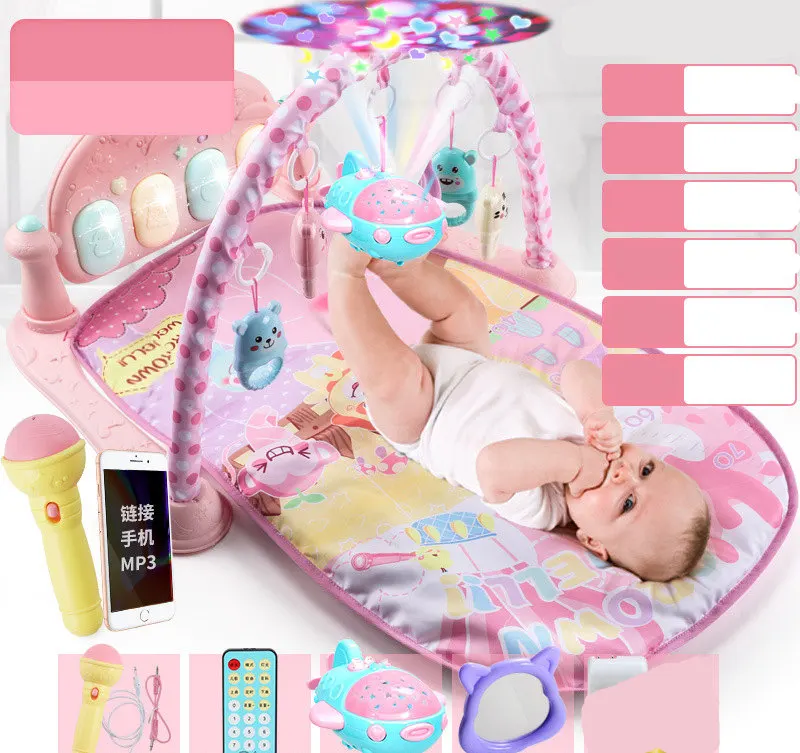 pink with projection Детский музыкальный игровой коврик для фортепиано, игрушки для активного отдыха, детские игрушки, спортивные коврики для тренажерного зала, обучающая стойка, игрушки для тренажерного зала, мягкие детские игровые коврики для детей 0-36 месяцев - Цвет: pink with projection