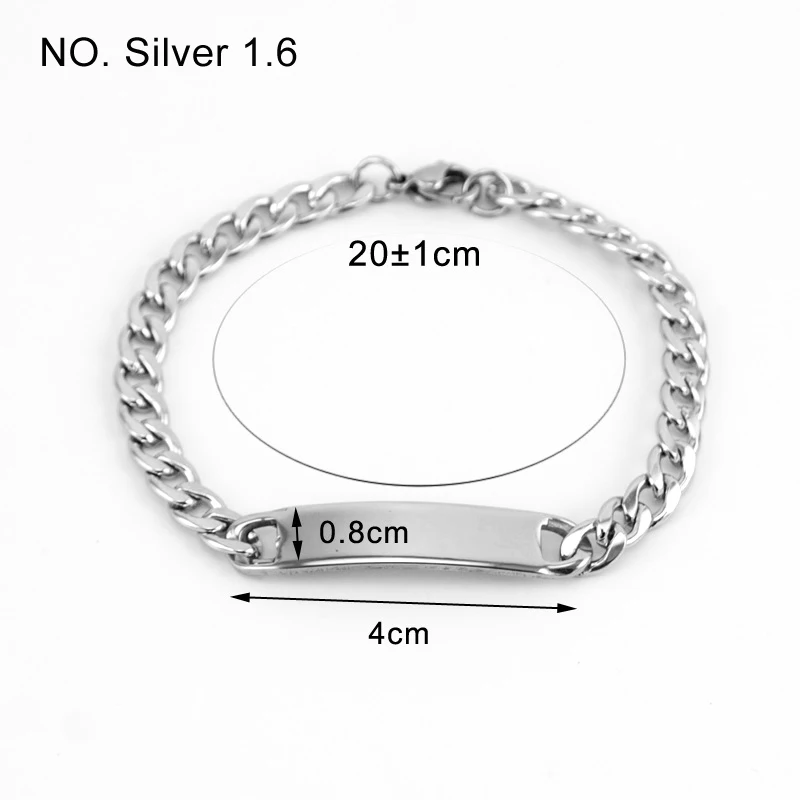 100% нержавеющая сталь мужской браслет пустая пластина металлический ID бирки