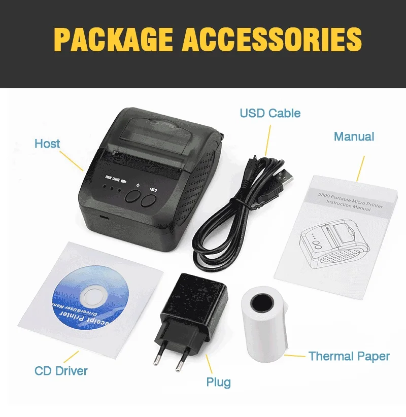 JP-5809LYA 58 мм портативный мобильный Bluetooth термопринтер USB чековый POS банкнот термальный принтер для магазина