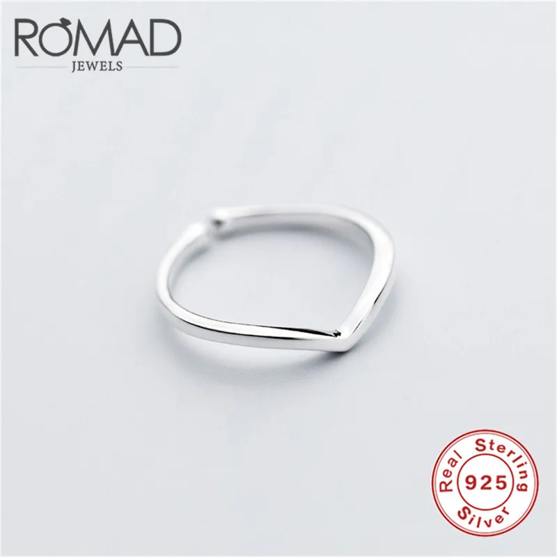 ROMAD Настоящее серебро 925 пробы Регулируемые кольца простые геометрические