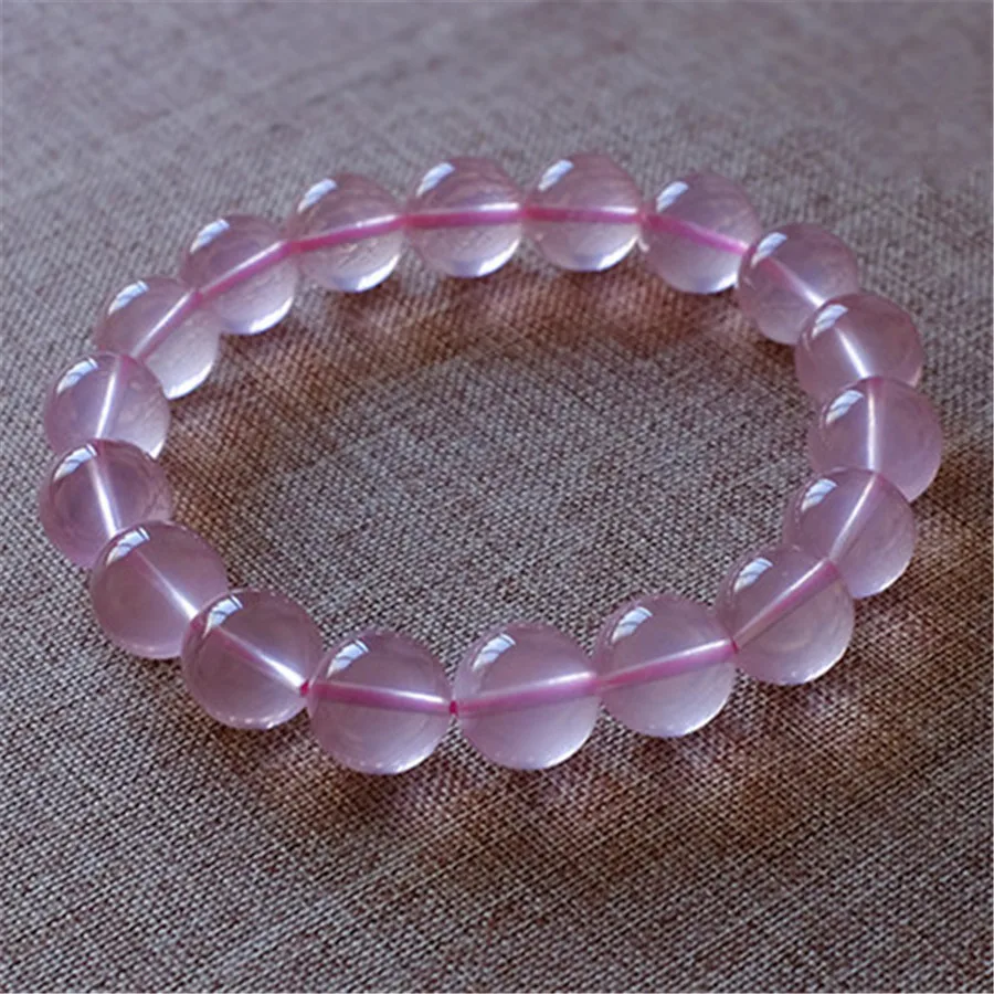 Genuine Star Light Rose Pink Quartz Natural Stone Bracelets For Women Female Stretch Crystal Round Bead Bracelet 12mm 13mm 14mm | Украшения