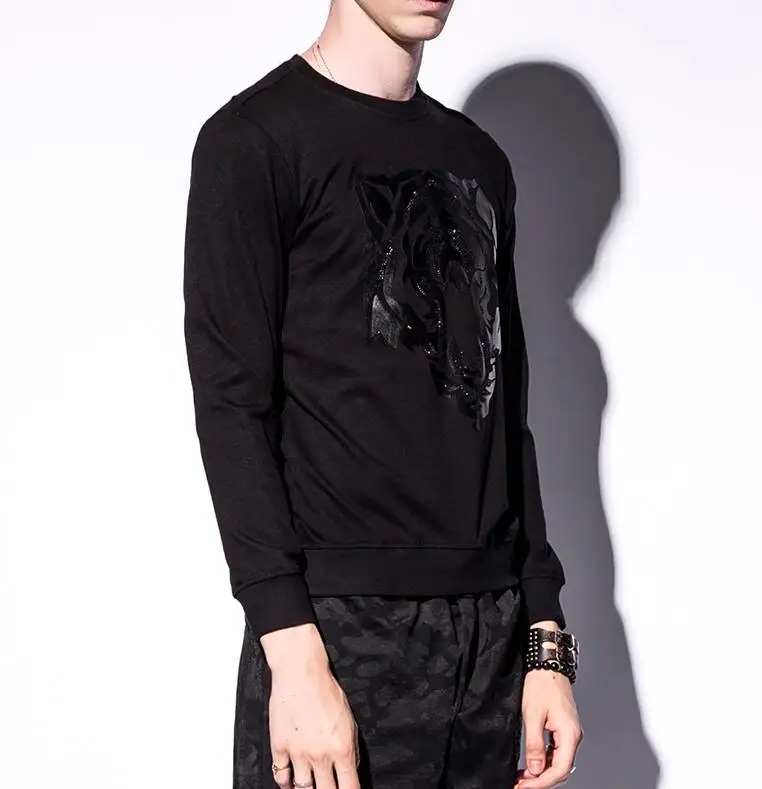 Осень Тигр Для мужчин с длинным рукавом Sweatershirt Цветочные стерео Стразы вязаный
