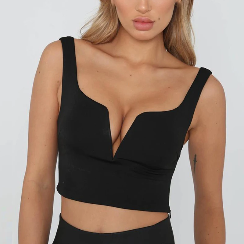 Women Crop tops Ladies Vest Nightclub Summer Solid Sexy Fashion Beach Slim Fit Camisole Sports V Neck Shirt Party | Женская одежда