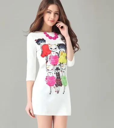 2014 women's clothing cat floral print dress the latest European style spring | Женская одежда