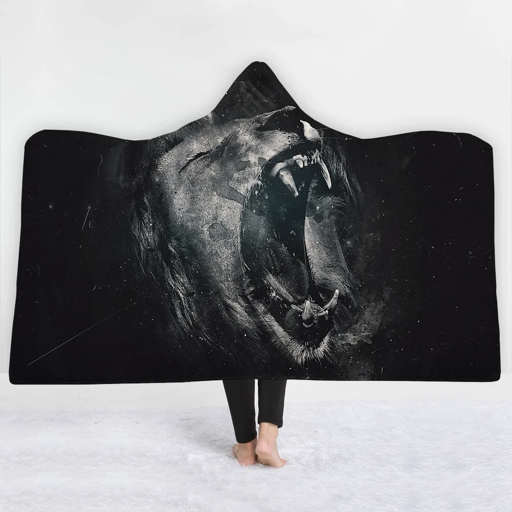 

19 Styles Animal Lion Wolf Fight 3D Printed Plush Hooded Blanket for Beds Warm Wearable Soft Fleece Throw Blankets