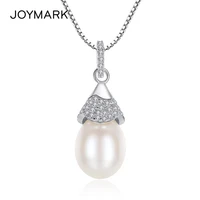 simple classic style zircon pave end cap natural pearl pendant 925 sterling silver necklace for elegant women jpn325