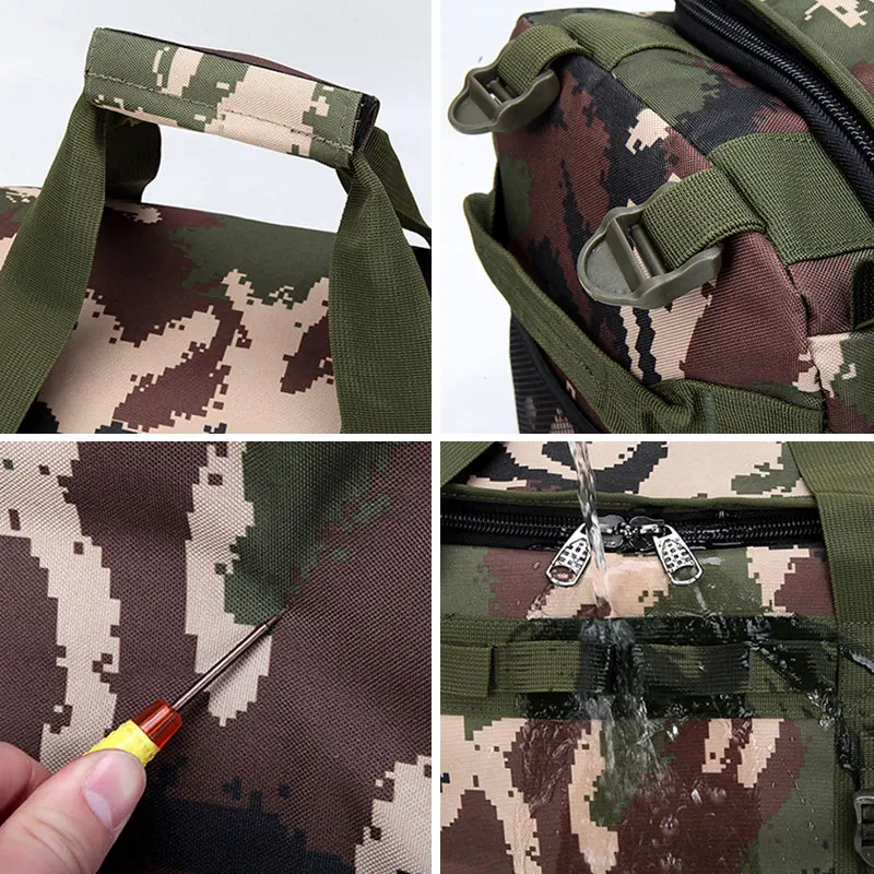 Scione 60L Multifunction Luggage Handbag Men Travel Suitcase Camouflage Duffel Back Pack Large Casual Weekend Shoulder Tote Bag