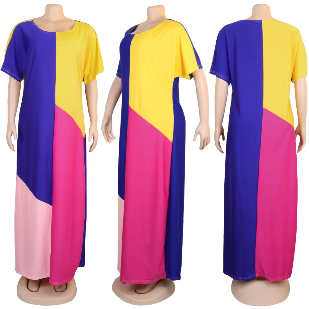 

Hit Color Patchwork O-Neck Batwing Sleeve Loose Fashion Casual Women Long Dresses Maxi Dresses Party Dress Vestidos