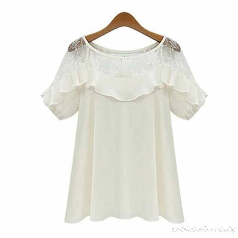 Women Summer White Short Sleeve Chiffon Shirts Fashion Top Pullover Vintage Off Shoulder Large Size Retro Black Chemises Blouses |